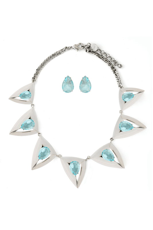 KIT COLAR E BRINCO METALLO AZUL