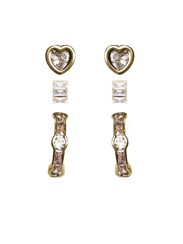 KIT DE TRÊS BRINCOS CRISTAL DOURADO