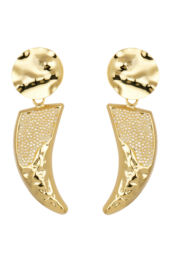 BRINCO DENTE PÉROLA BOHO DOURADO