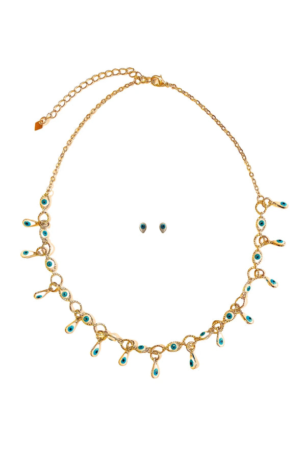 KIT COLAR CURTO E BRINCO VIBES DOURADO