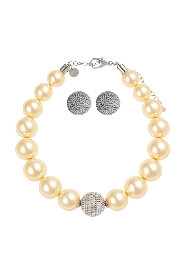 KIT COLAR PÉROLA E BRINCO SHINE PRATEADO ESSENZA