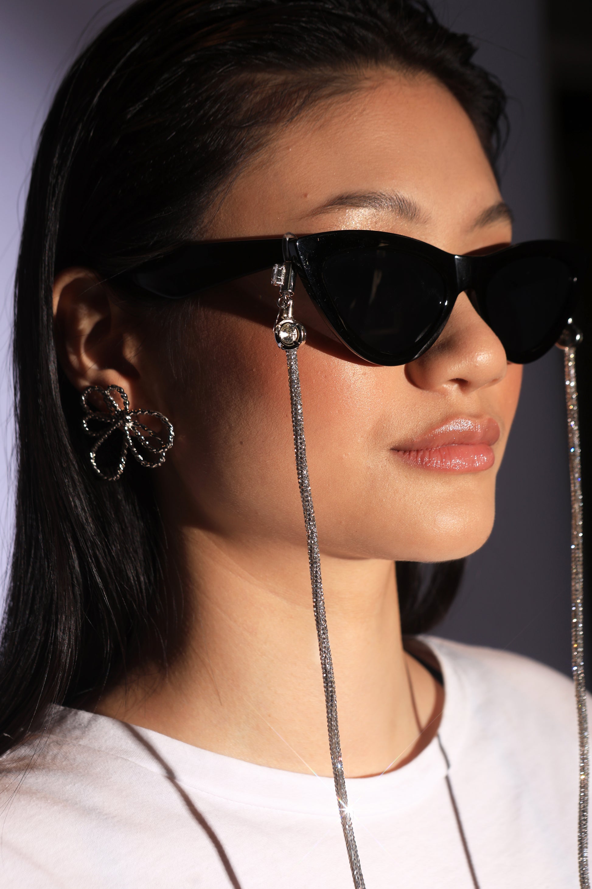 Corda de Óculos com Strass Black Diamond Prateado – Glam
