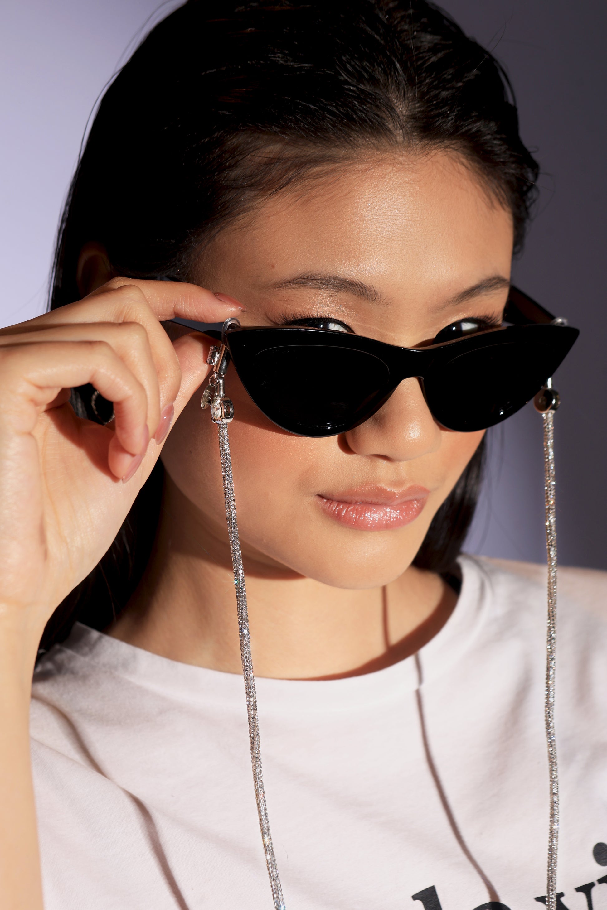 Corda de Óculos com Strass Black Diamond Prateado – Glam