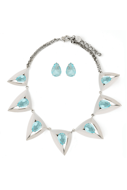 KIT COLAR E BRINCO METALLO AZUL