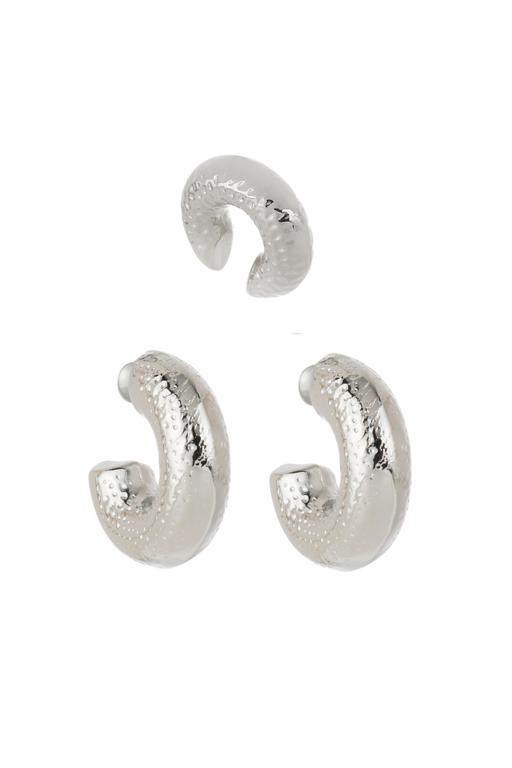 Kit de Brincos e Ear Cuff Texturizado Presenza Prateado