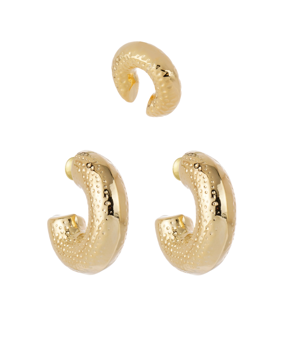 Kit de Brincos Presenza Dourado com Argola Texturizada e Ear Cuff