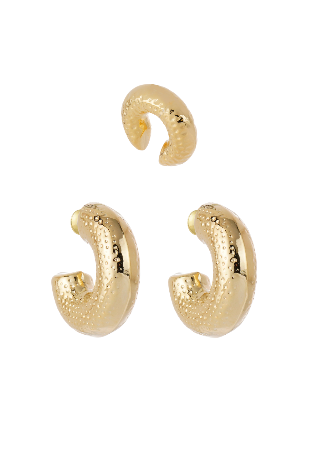 Kit de Brincos Presenza Dourado com Argola Texturizada e Ear Cuff