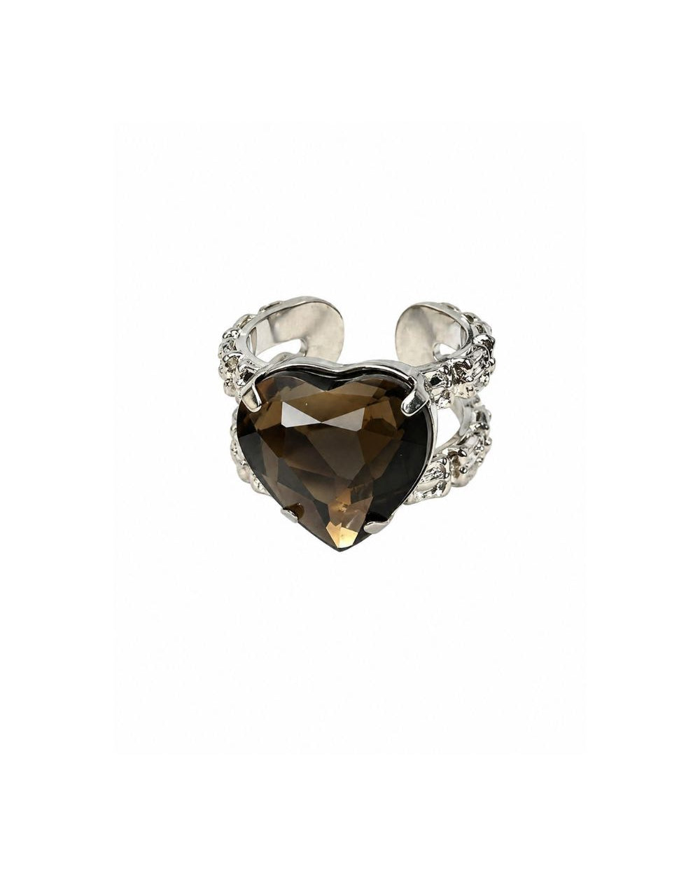 Anel Ajustável de Coração Black Diamond com Zircônias e Banho Prateado