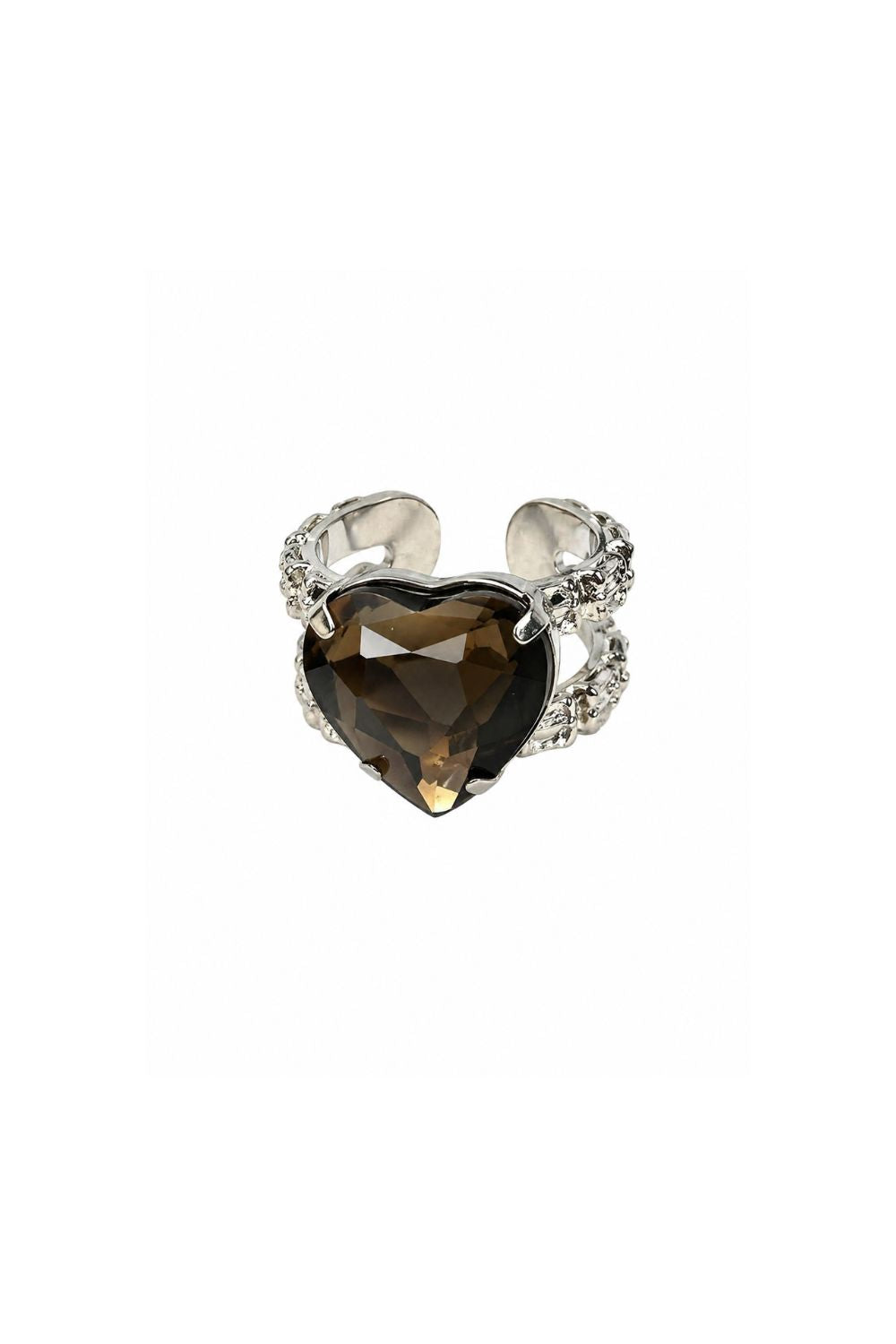 Anel Ajustável de Coração Black Diamond com Zircônias e Banho Prateado