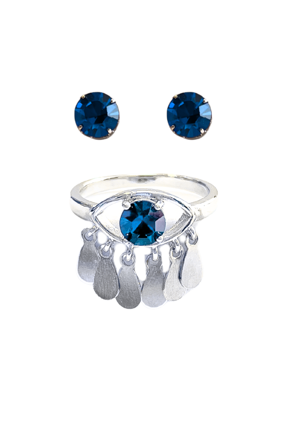 KIT ANEL E BRINCO AZUL ROYAL VIBES PRATEADO