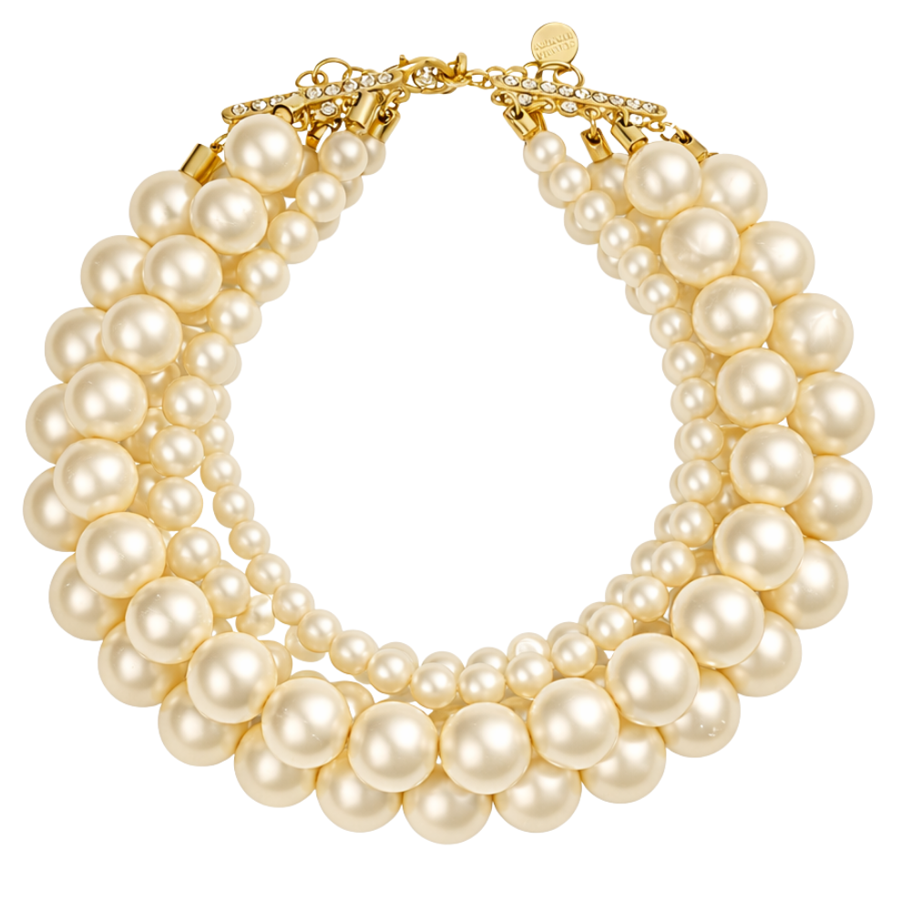 Maxi Colar de Pérolas Dourado em Camadas com Volume Estruturado