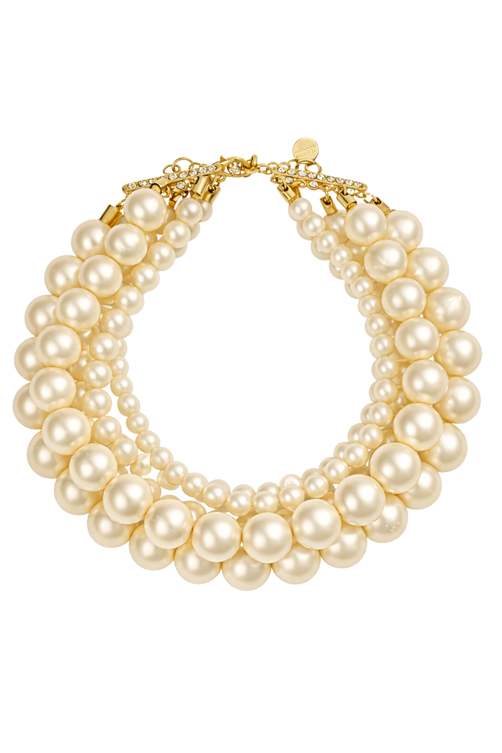 Maxi Colar de Pérolas Dourado em Camadas com Volume Estruturado