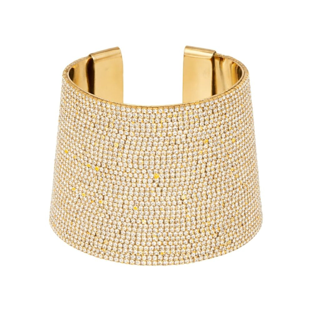 Maxi Bracelete Dourado Cravejado com Strass e Brilho
