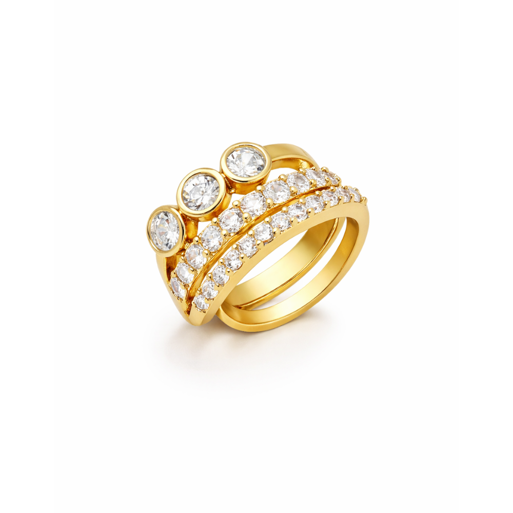 Ear Cuff Dourado com Zircônias e Efeito Mix de Brincos