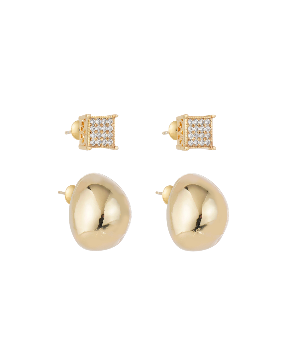 Kit de Brincos Liso e Cravejado Shine Presenza Dourado