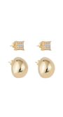 Kit de Brincos Liso e Cravejado Shine Presenza Dourado