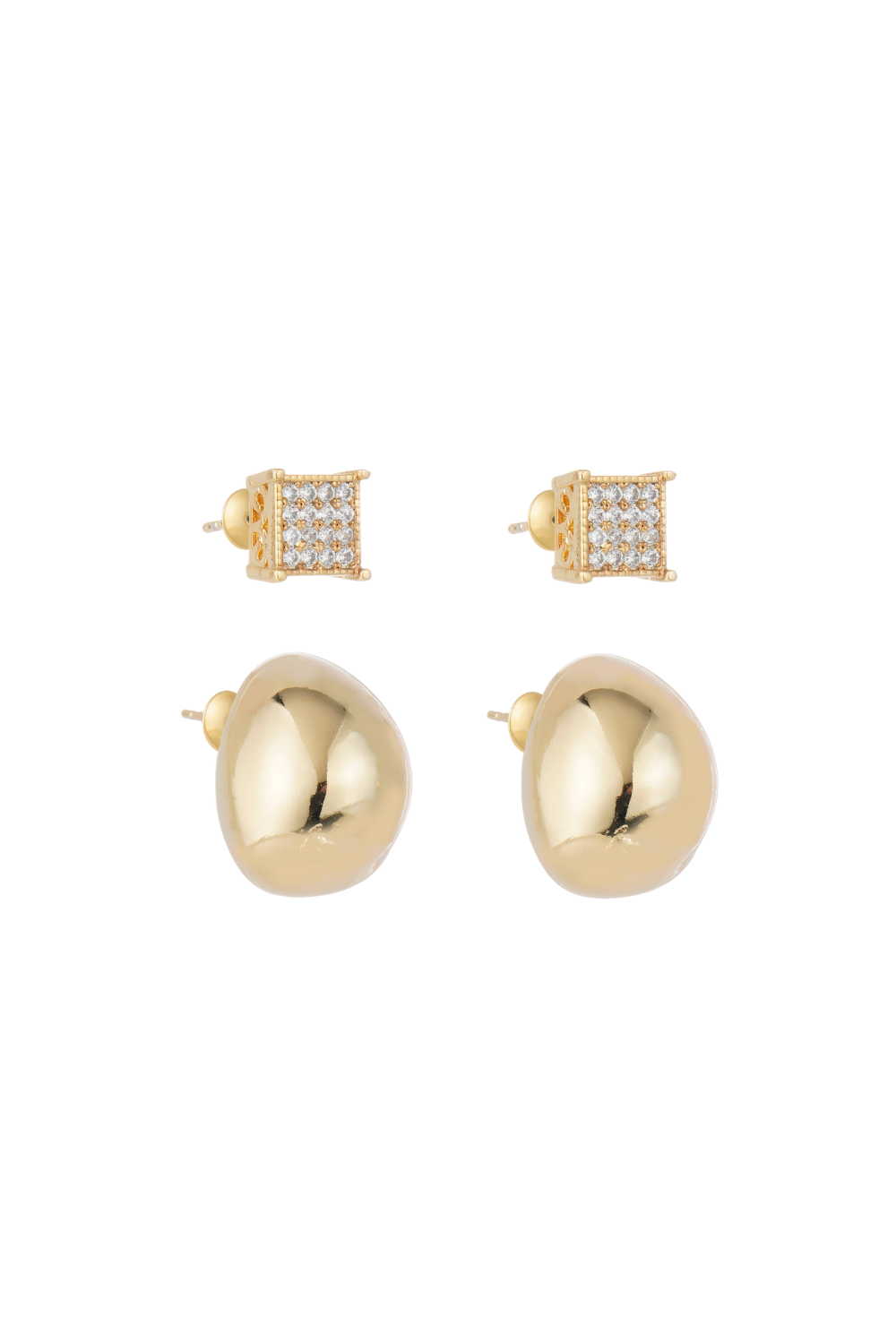 Kit de Brincos Liso e Cravejado Shine Presenza Dourado