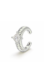 Ear Cuff Prateado com Zircônia Central e Encaixe Sem Furo