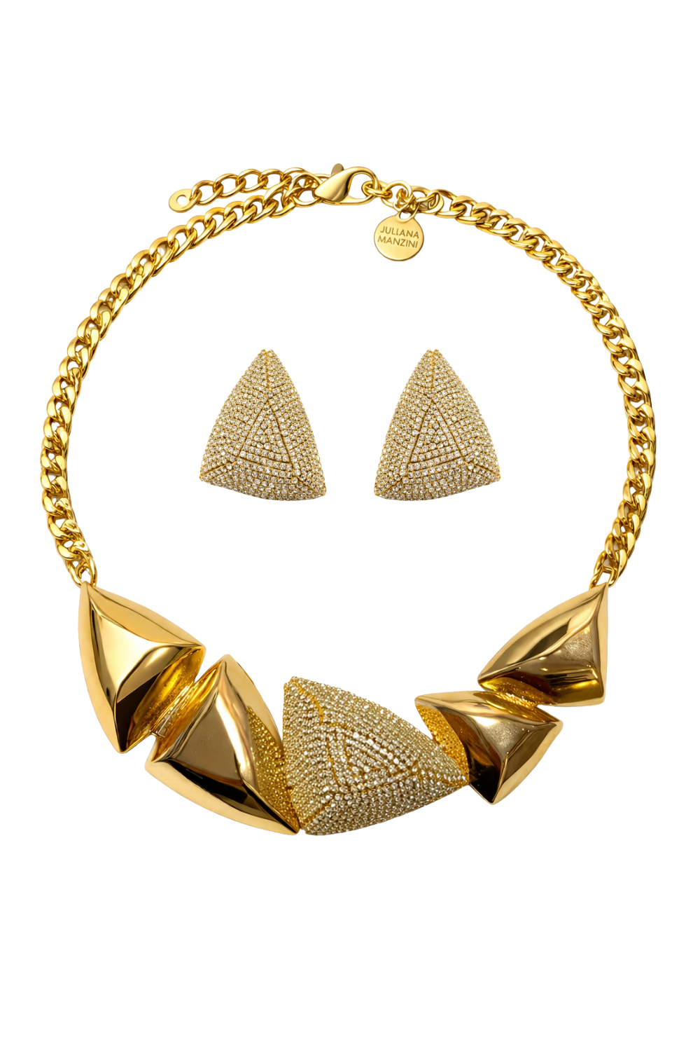 Kit Colar Geométrico Dourado com Strass Aplicado à Mão – Shine