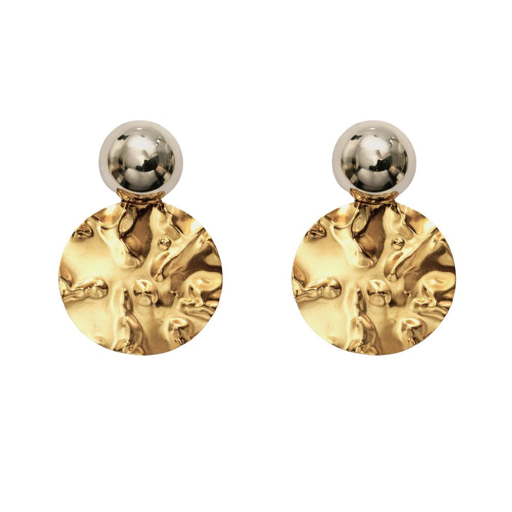 Kit de Brincos Mix and Match com Esfera Polida e Disco Texturizado Dourado