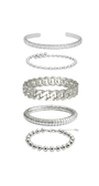 Kit de 5 Pulseiras Prateadas com Mix de Elos, Esferas e Bracelete