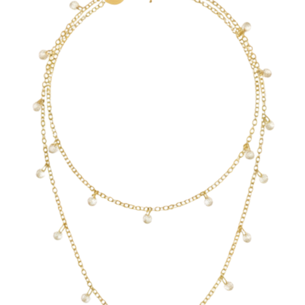 Kit Colar Duplo Dourado com Pontos de Luz em Cristal
