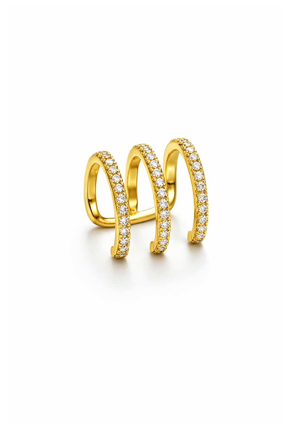 Ear Cuff Dourado com Zircônias e Efeito Múltiplos Aros