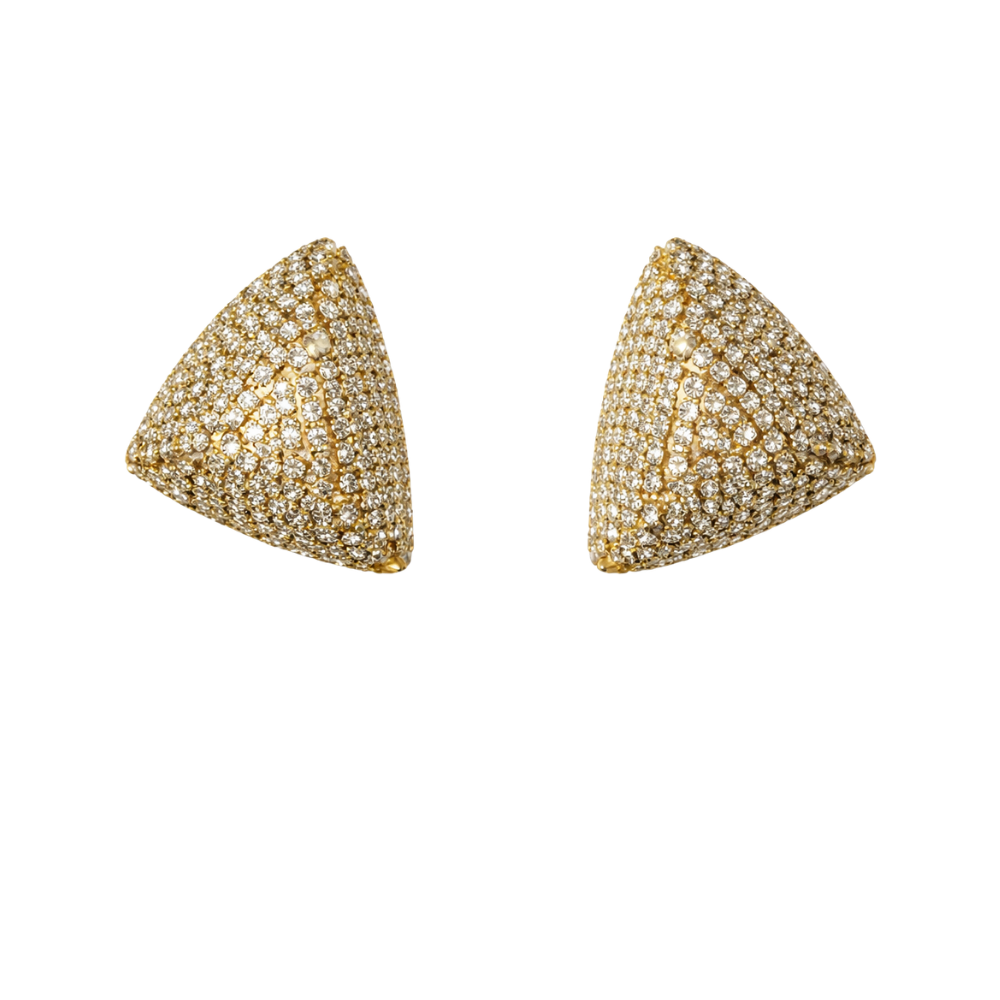 Brinco Geométrico Dourado Pequeno com Strass Aplicado à Mão – Shine