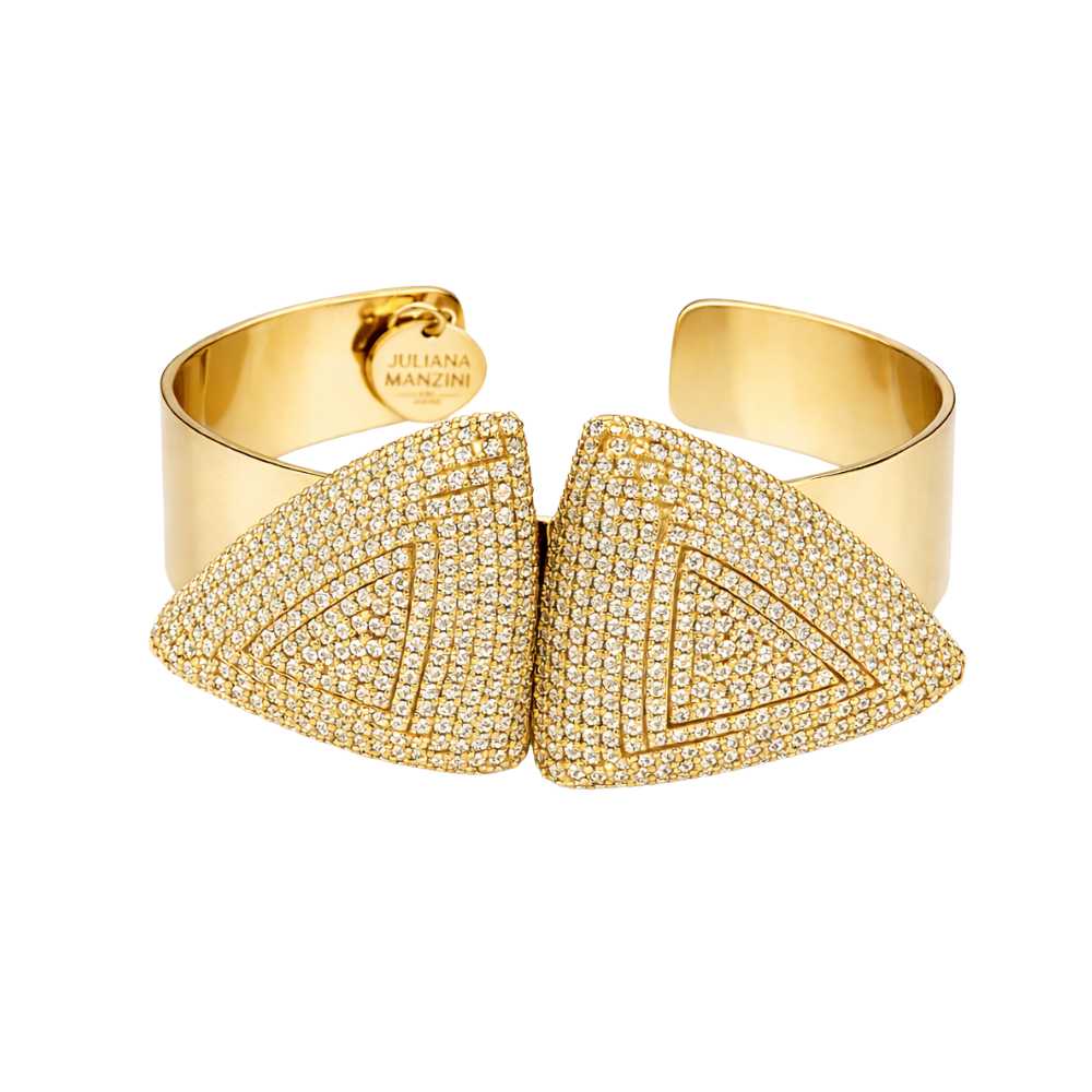 Bracelete Geométrico Dourado com Strass Aplicado à Mão – Shine