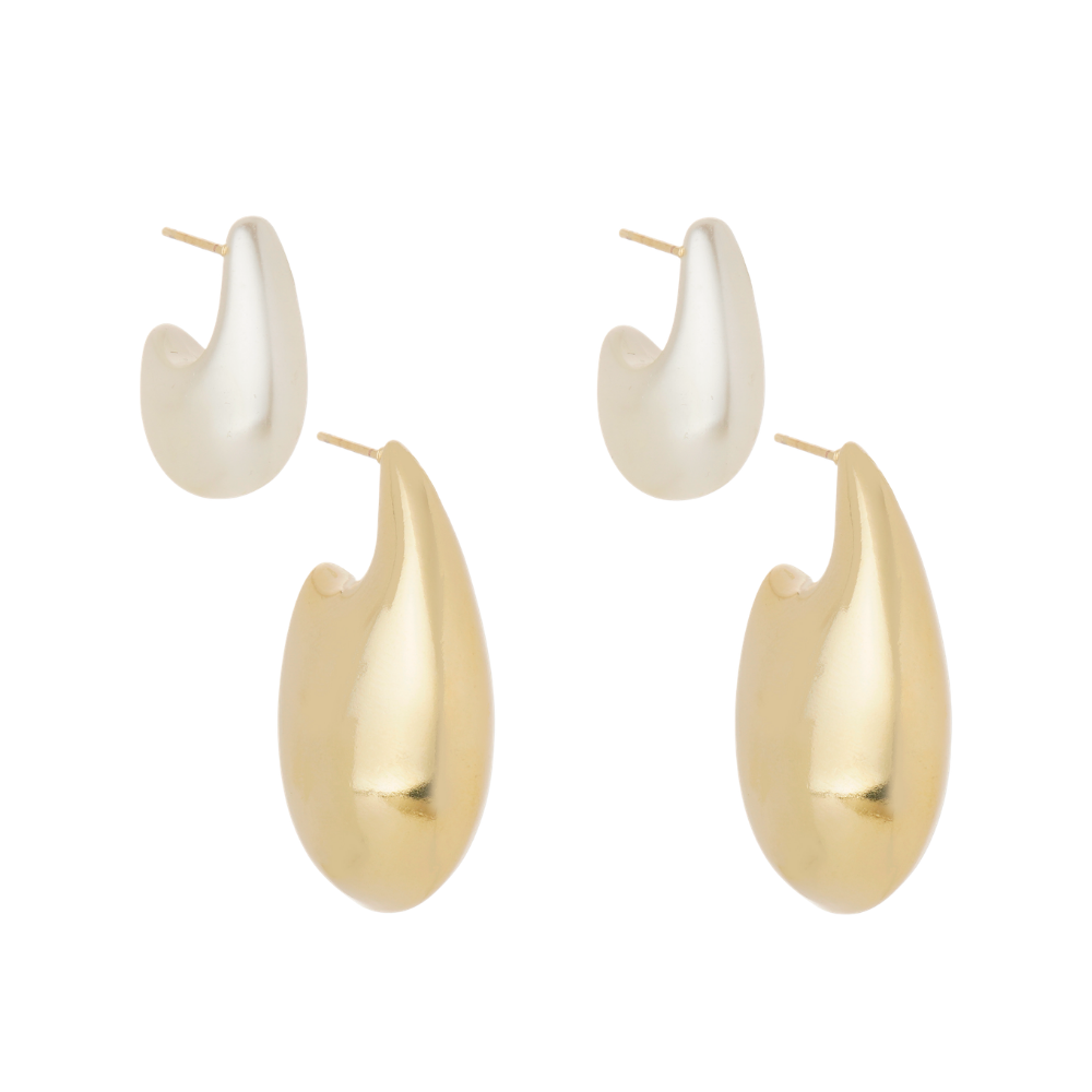 Kit de Brincos Presenza Dourado com Pérola e Volume Polido