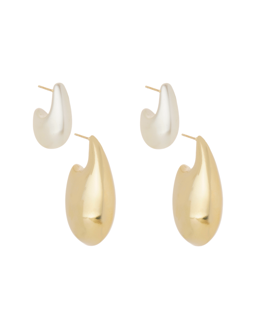 Kit de Brincos Presenza Dourado com Pérola e Volume Polido