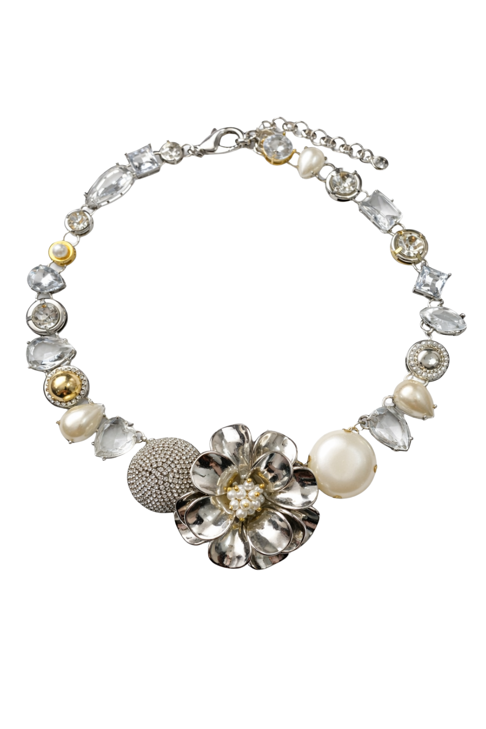 Colar Flor Tridimensional com Pérolas e Mix de Metais – Angela