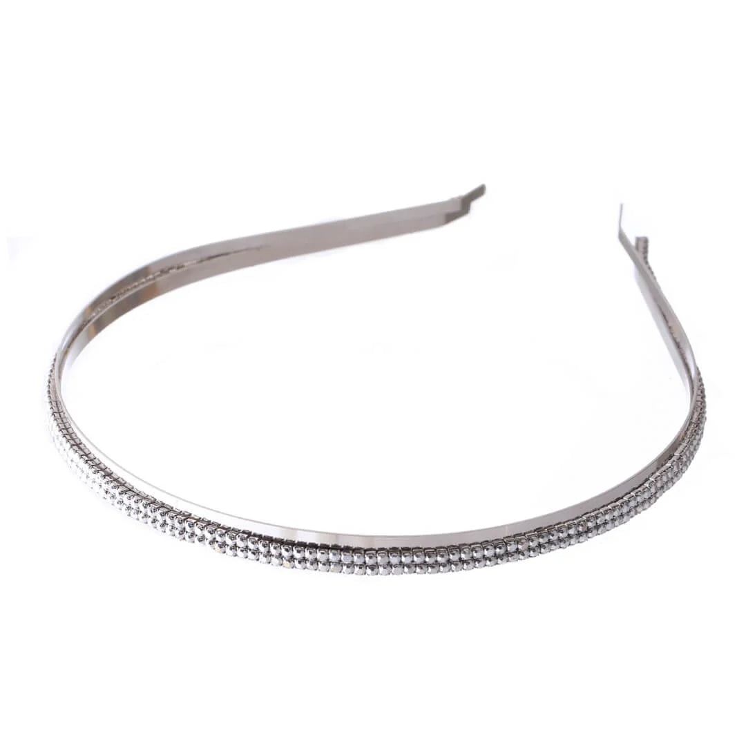 Tiara Strass Prateada Dupla Shine Minimalista
