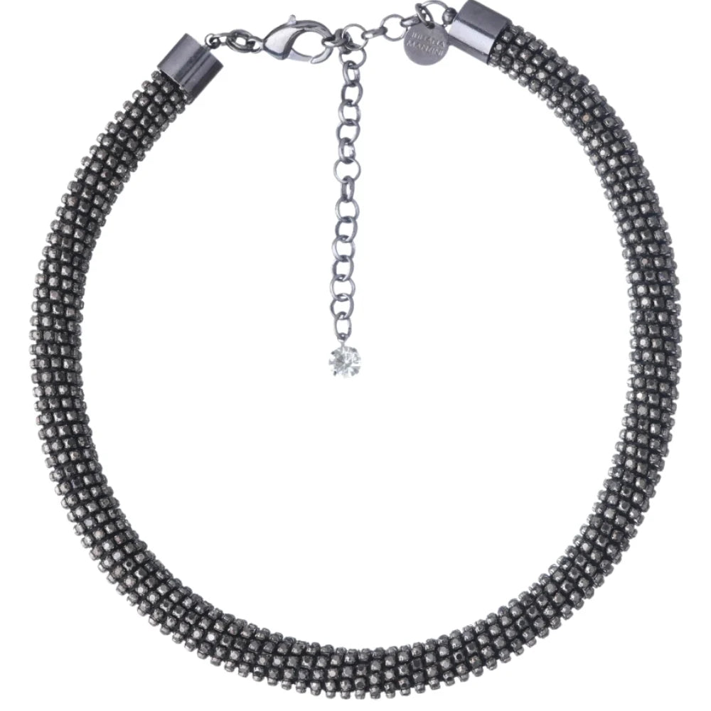 Colar Curto Grafite com Strass Hematite e Brilho Escuro Contínuo