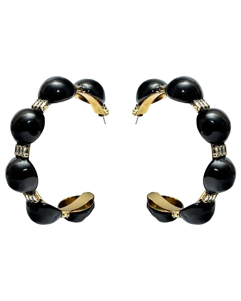 Brinco Argola Esmaltado Preto com Detalhes Dourados