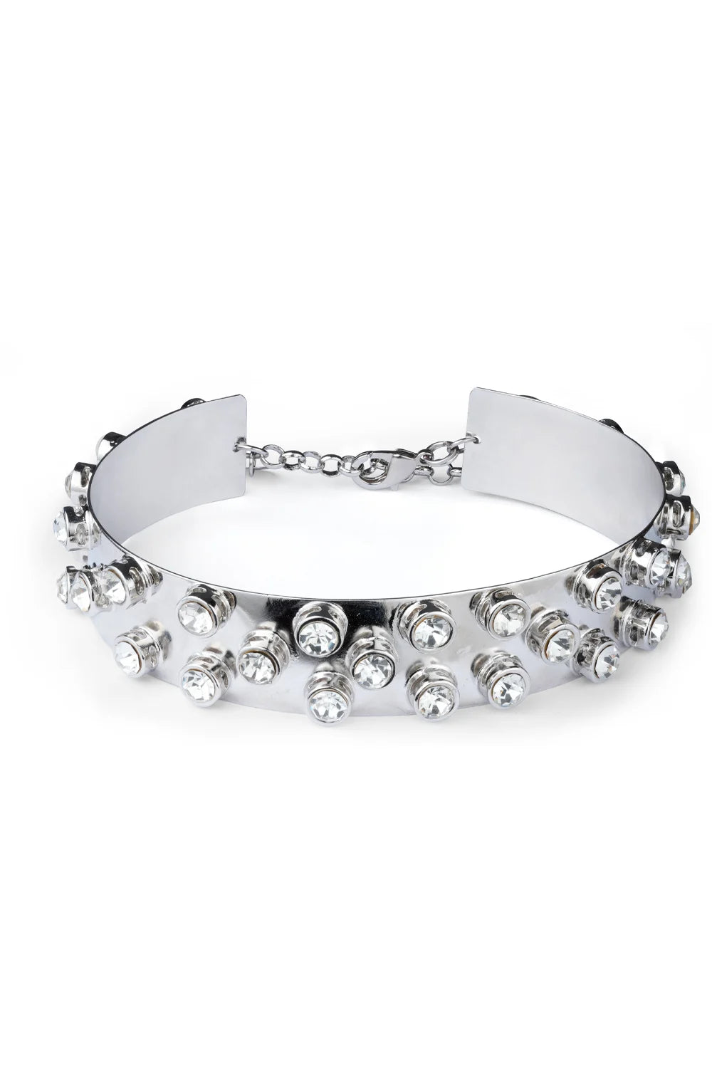 Choker Prateada com Strass e Pingentes Spike – Colar Curto Statement Shine