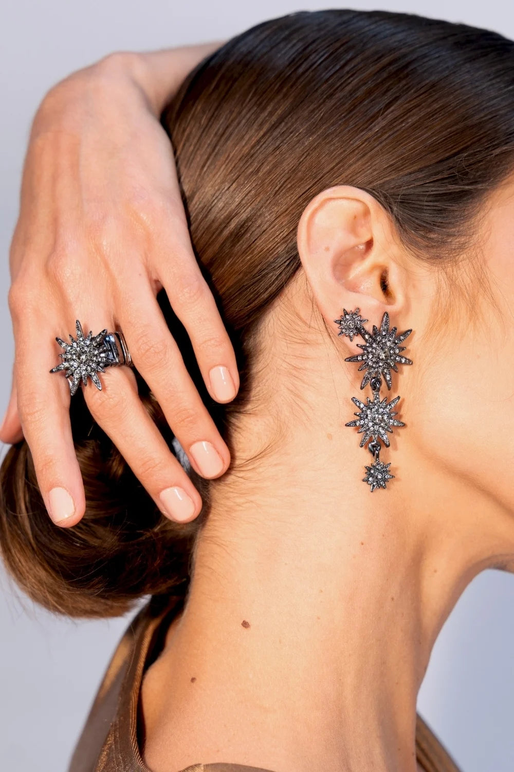 Anel Grafite Estrela com Strass Black Diamond Ajustável