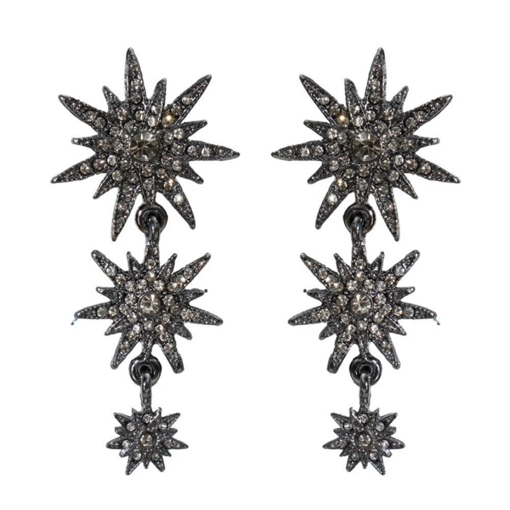 Brinco Longo Astral Grafite com Strass Black Diamond