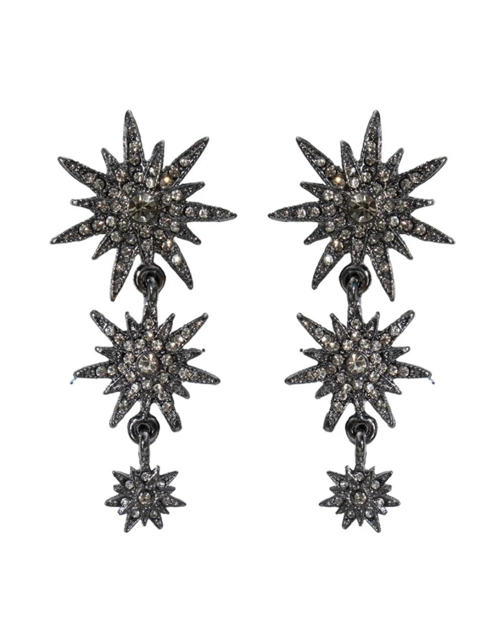 Brinco Longo Astral Grafite com Strass Black Diamond