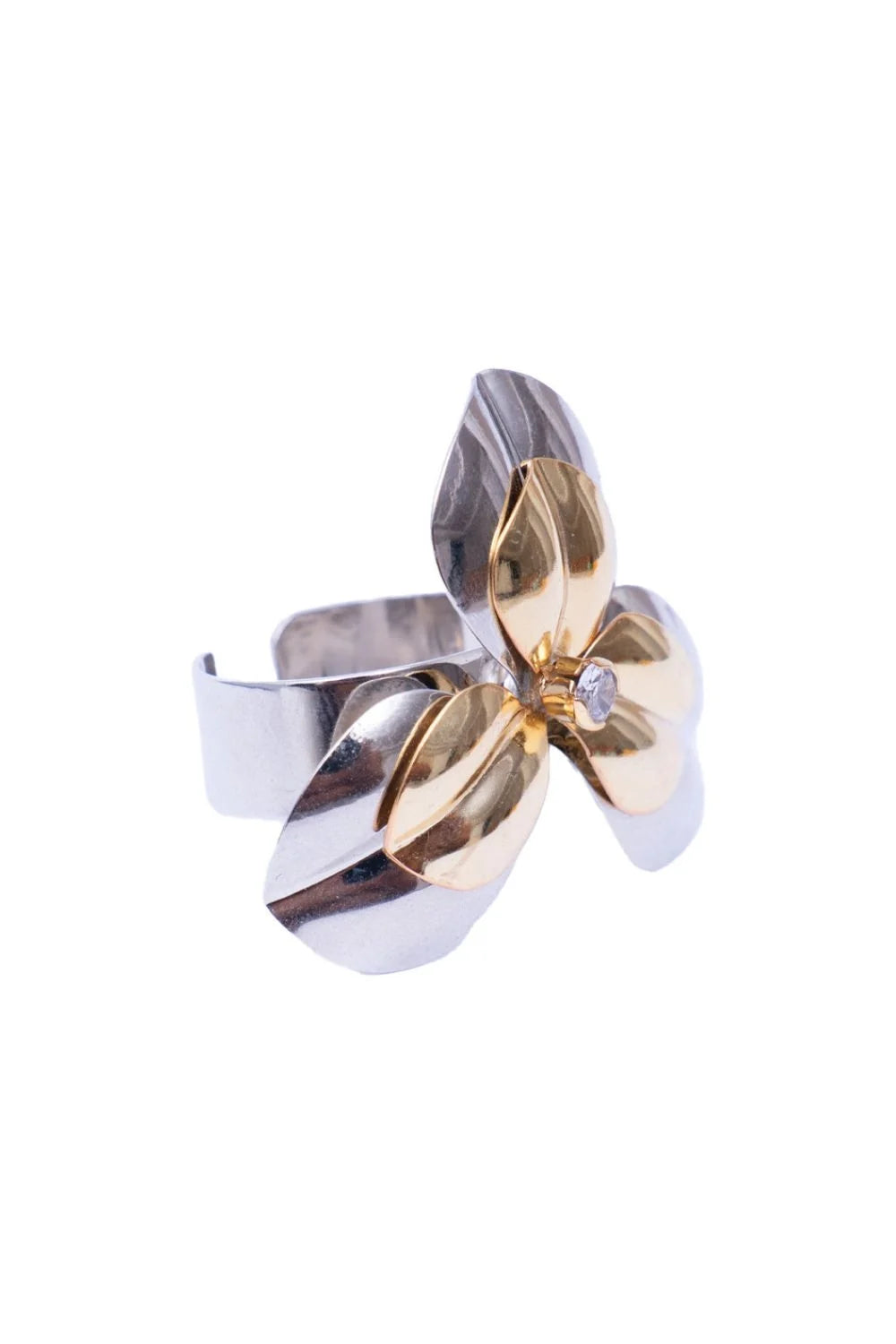 Anel Floral Ajustável com Mix de Banhos Dourado e Prateado – Fiori