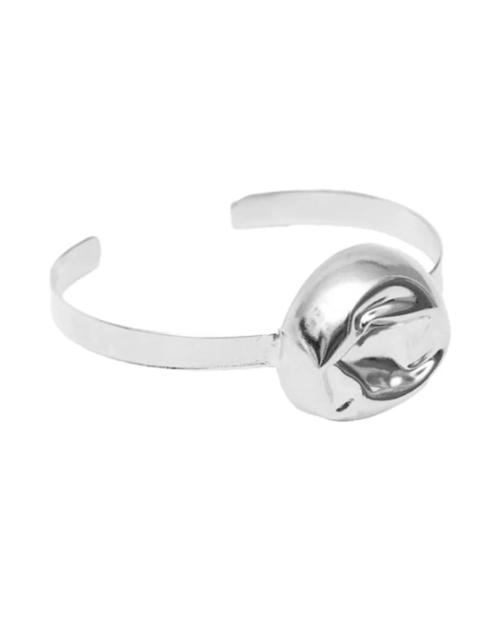 Bracelete Prateado Martelado com Esfera – Pulseira Rígida Minimalista