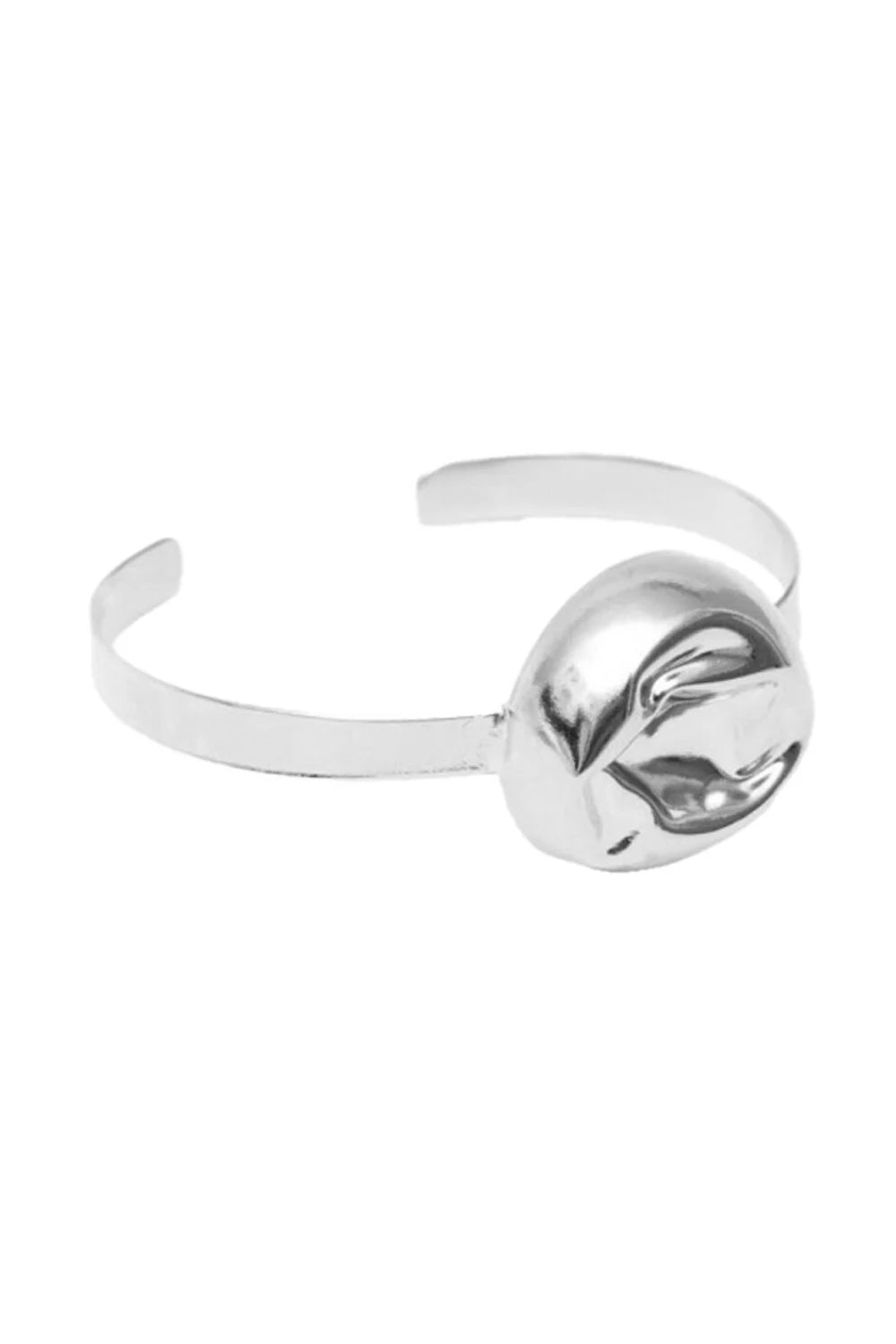 Bracelete Prateado Martelado com Esfera – Pulseira Rígida Minimalista