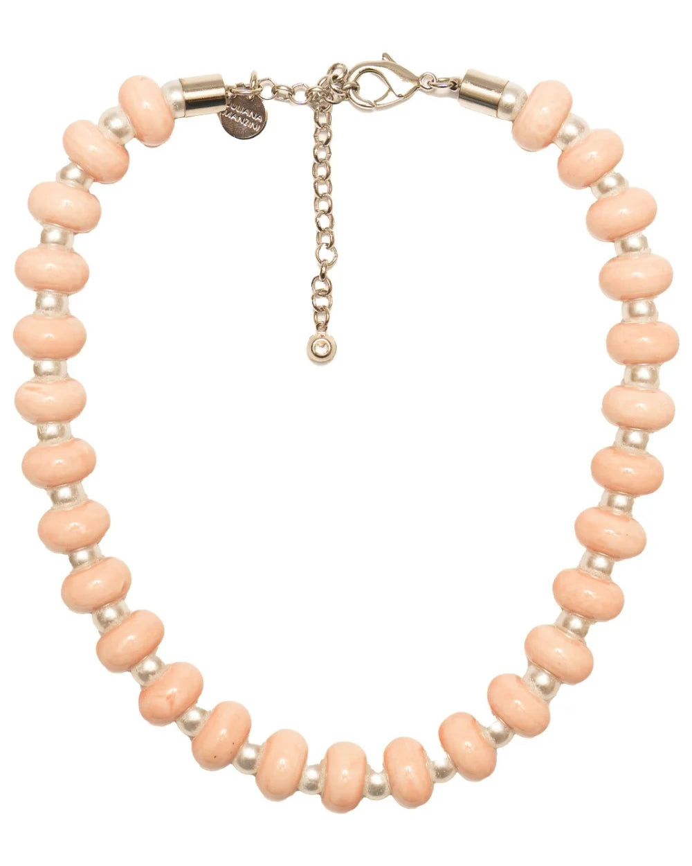 Colar Curto com Pedra Natural Rose e Pérolas Intercaladas