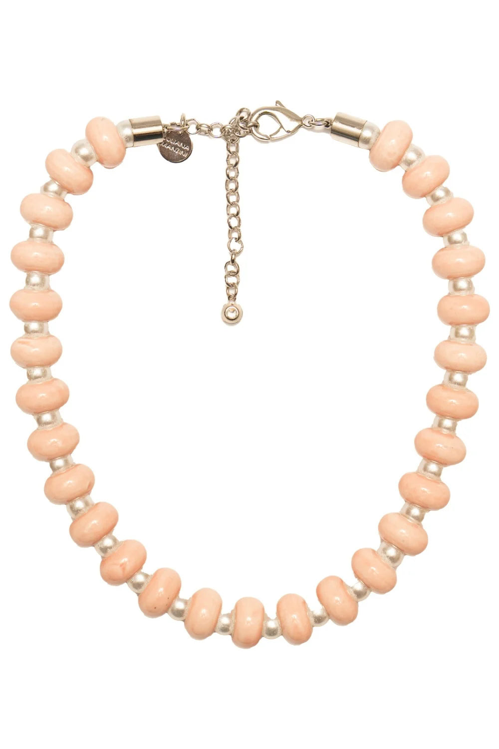 Colar Curto com Pedra Natural Rose e Pérolas Intercaladas