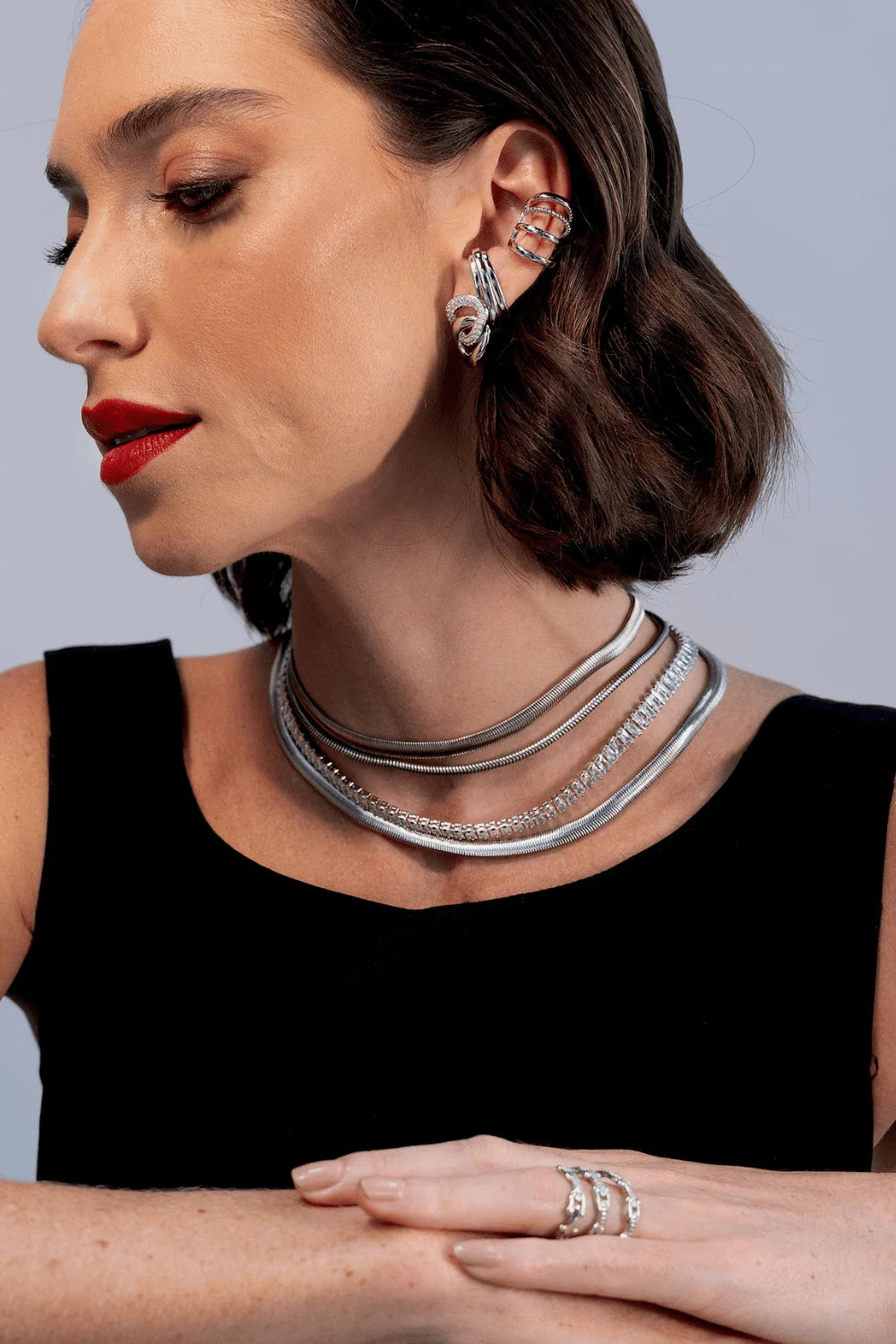 KIT DE EAR CUFF MÉDIO LUXO PRATEADO