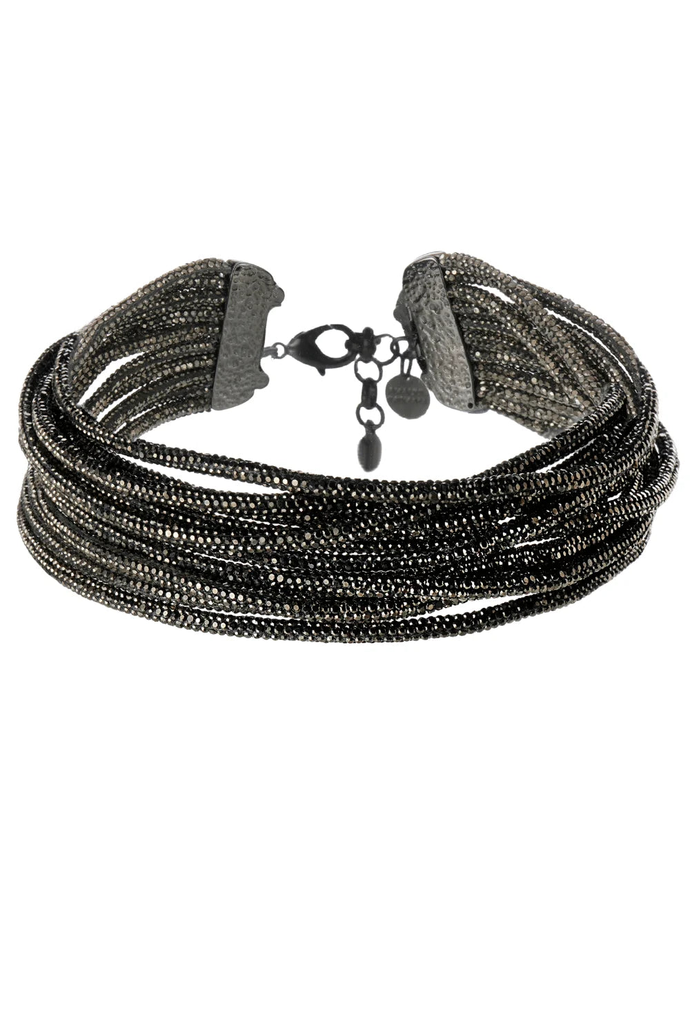 Choker Grafite com Múltiplas Voltas de Strass Hematite e Brilho Intenso