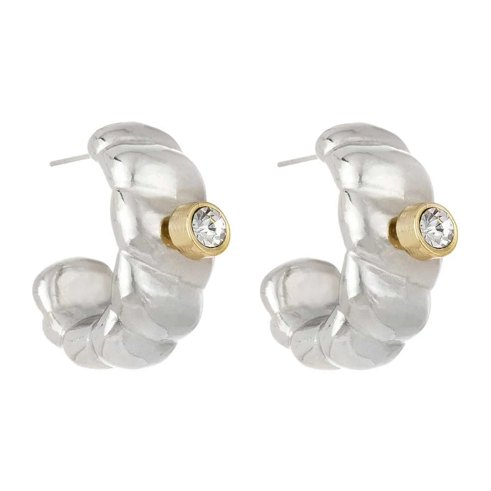 Brinco Argola Prateado com Ponto de Luz Dourado – Mix de Banhos com Cristal