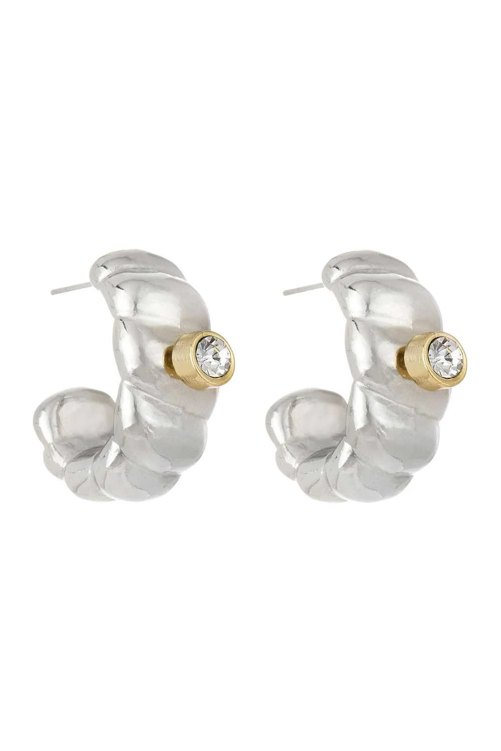 Brinco Argola Prateado com Ponto de Luz Dourado – Mix de Banhos com Cristal