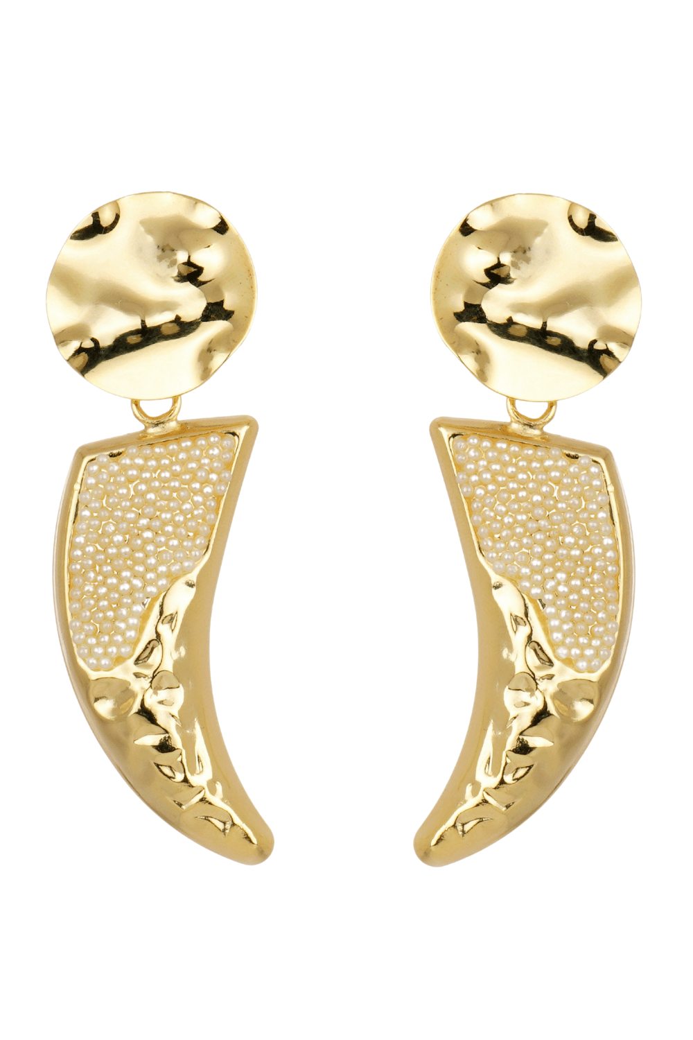 BRINCO DENTE PÉROLA BOHO DOURADO