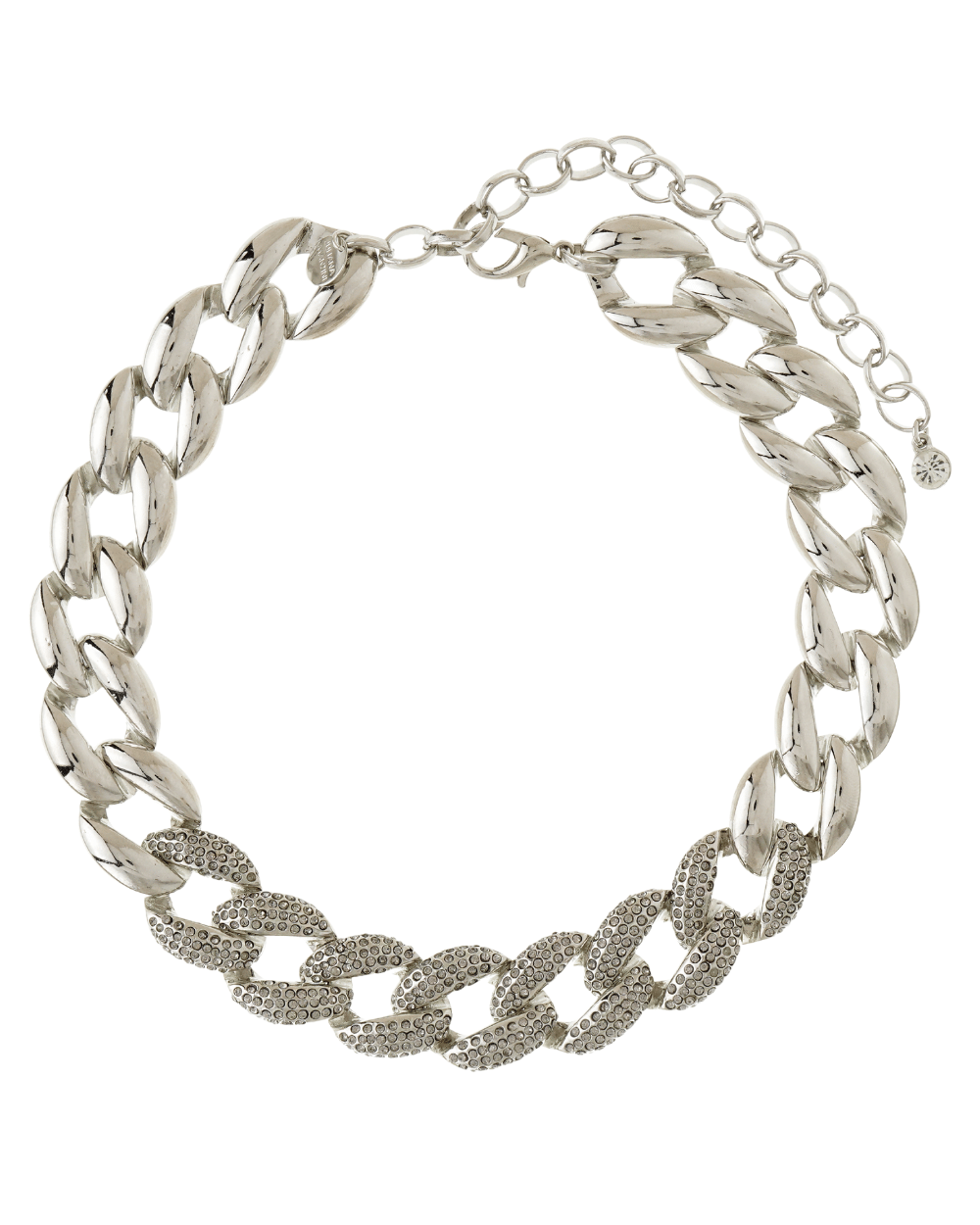 Choker de Elos Prateado com Aplicação Cravejada em Strass Black Diamond